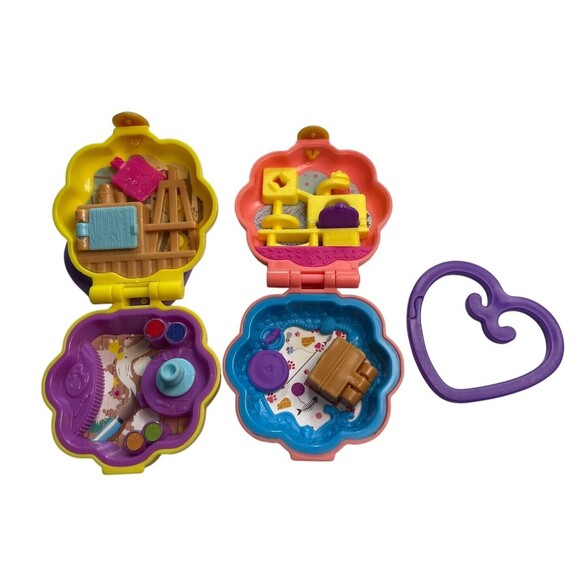 Mattel Polly Pocket x4 Mini Compacts Playset Mix Lot Of 30+ Accessories 2018-19 - Picture 3 of 7